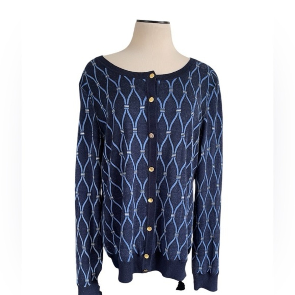 TALBOTS Merino Wool Button Down Cardigan Navy Gold Buttons Longsleeve‎ Size XL